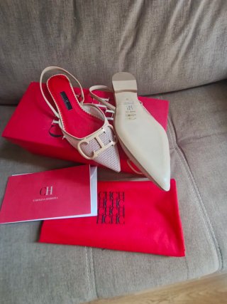 Zapatos CH Slingback Beige y Rojo