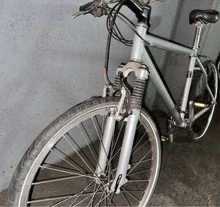 Bicicleta de montaña plateada