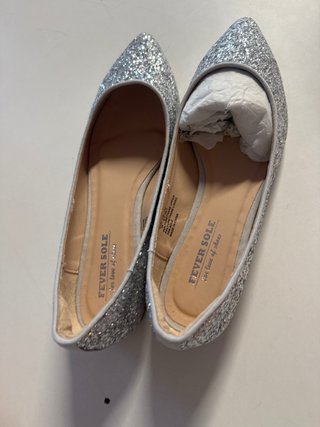 Scarpe glitter argento punta donna