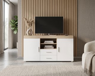 Mueble TV blanco y beige