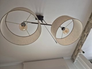 Lámpara de salón/comedor tela. Madera y metal