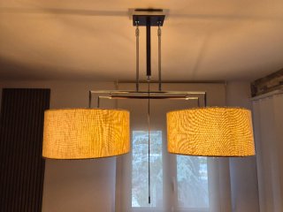 Lámpara de salón/comedor tela. Madera y metal