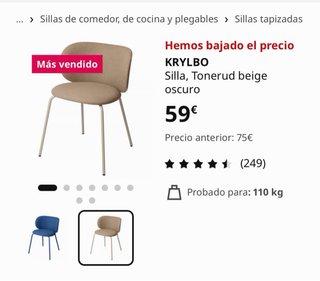 Juego 2 Sillas KRYLBO Tonerud Tela Beige