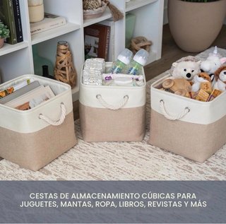 Cajas de Almacenamiento de Tela Beige y Blanca
