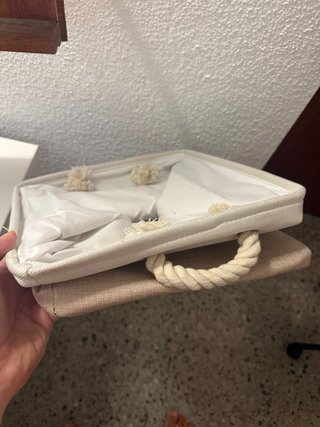 Cajas de Almacenamiento de Tela Beige y Blanca