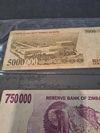 Lote 3 billetes: Turquía, Zimbabue, Uzbekistán