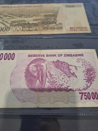 Lote 3 billetes: Turquía, Zimbabue, Uzbekistán