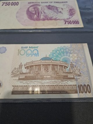 Lote 3 billetes: Turquía, Zimbabue, Uzbekistán
