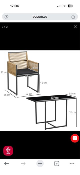 Conjunto mesa terraza y 2 sillas exterior