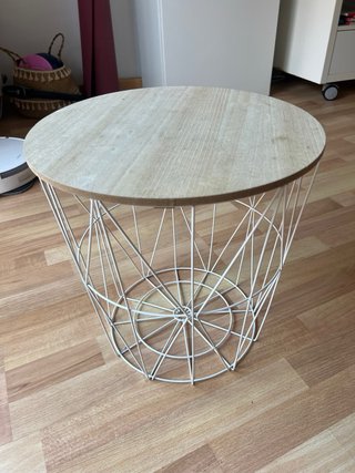 Mesa Auxiliar Redonda Metal Blanco y Madera