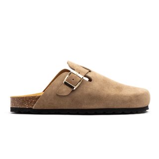 Zuecos de Piel Mujer Hebilla Ajustable Beige