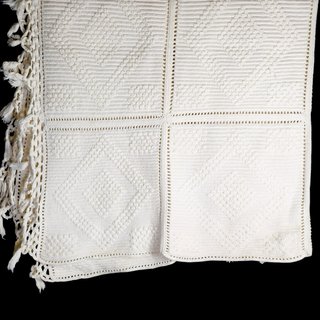 Colcha de crochê artesanal vintage branca grande