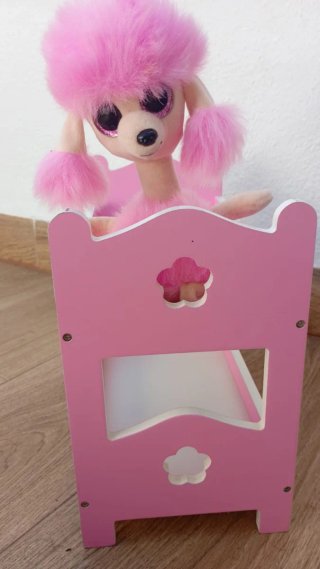 Litera de madera para muñecas rosa