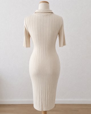 Vestido Zara punto canalé midi beige T.S