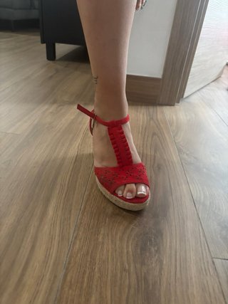 Sandalias cuña esparto rojas