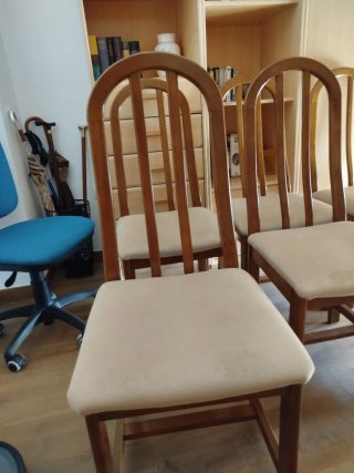 6 Sillas de Comedor Madera y Tela Beige