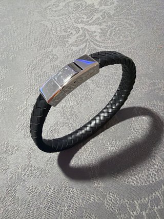 Pulsera cuero trenzado LOTUS plata