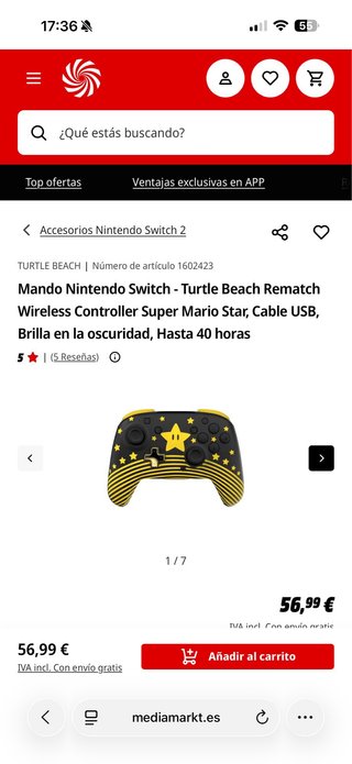 Mando Nintendo Switch Pro Super Mario Estrella