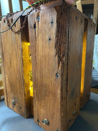 Lámpara Rústica Madera LED Artesanal