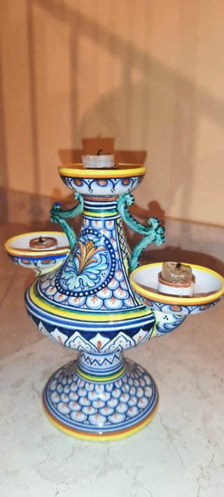Candelabro Maiolica Deruta 3 Luci Dipinto a Mano