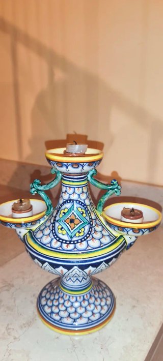 Candelabro Maiolica Deruta 3 Luci Dipinto a Mano