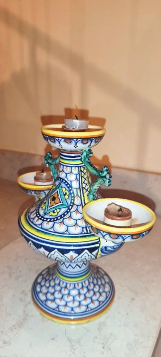Candelabro Maiolica Deruta 3 Luci Dipinto a Mano