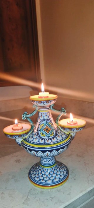 Candelabro Maiolica Deruta 3 Luci Dipinto a Mano