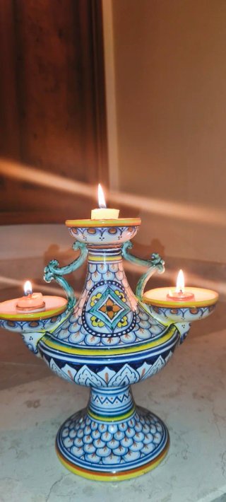 Candelabro Maiolica Deruta 3 Luci Dipinto a Mano