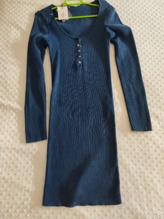 Vestido punto canalé manga larga