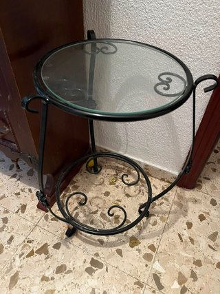 Mesa forja y cristal redonda