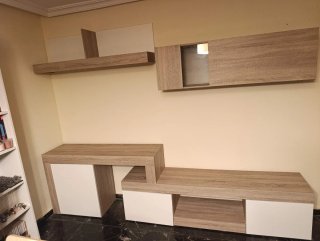 Mueble salón modular roble y blanco