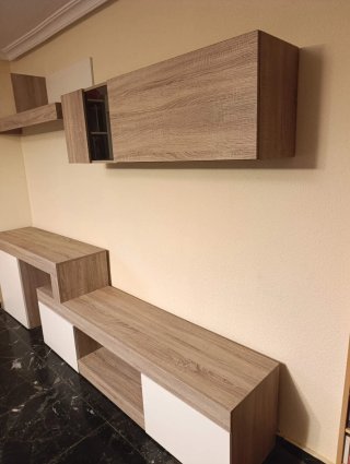 Mueble salón modular roble y blanco
