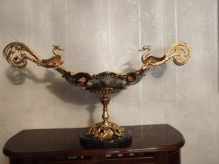 Jarrón Decorativo Cisne Dorado y Mármol