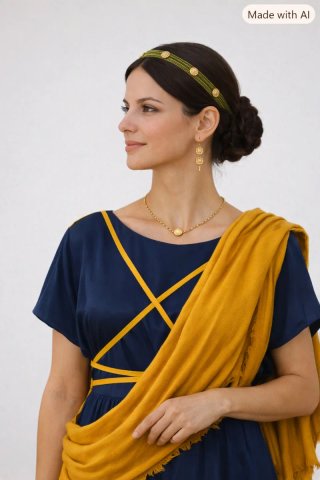 Traje Romana azulón con manto ocre
