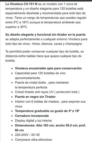 Vinoteca 120 botellas con cerradura