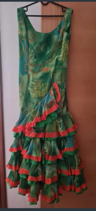 Traje Flamenca Verde/Naranja Talla XXL