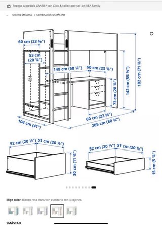Litera IKEA SMASTAD blanca y rosa