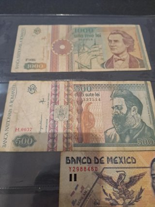 Lote 4 Billetes: Rumanía, México, Malasia