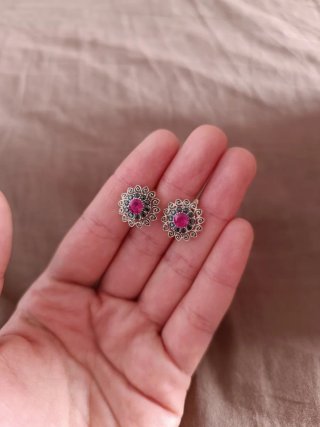 Pendientes Plata 925 Rubí y Marquesitas