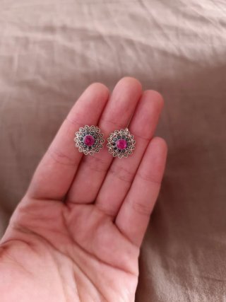 Pendientes Plata 925 Rubí y Marquesitas