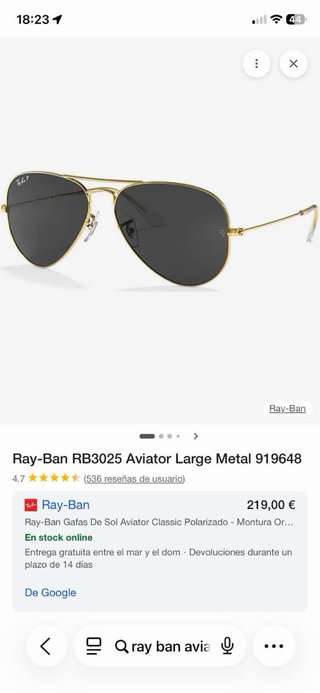 Gafas de Sol Ray-Ban Aviator Doradas