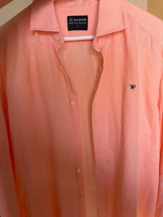 Camisa Lino Naranja Coral Silbon Talla S