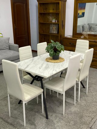 Nueva mesa efecto marmol + 6 sillas