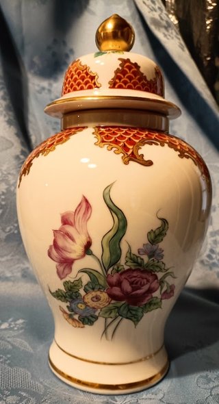 Vaso Potiche Porcellana decoro Fiori Oro