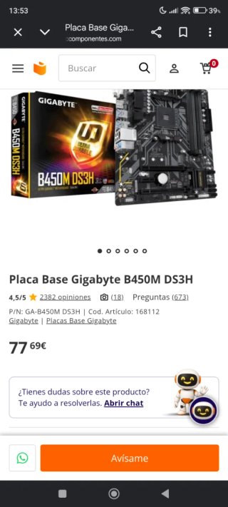 Placa Base Gigabyte B450M DS3H