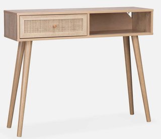 Recibidor consola madera y ratán