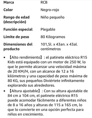 Patinete Eléctrico RCB R15 Niños 8-16 años
