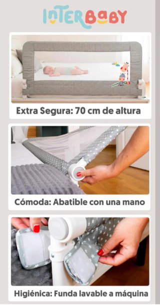 INTERBABY Barrera de cama 150 x 70 cm Abatible
