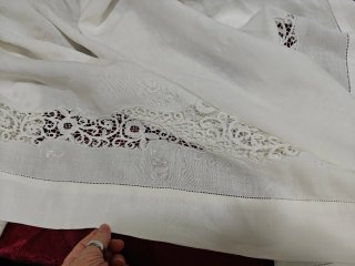 lenzuola matrimoniali in puro lino e pizzo Cantù