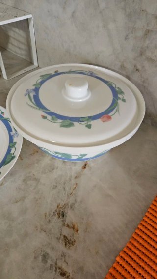 Ensaladera y Sopera Porcelana Flores Azules